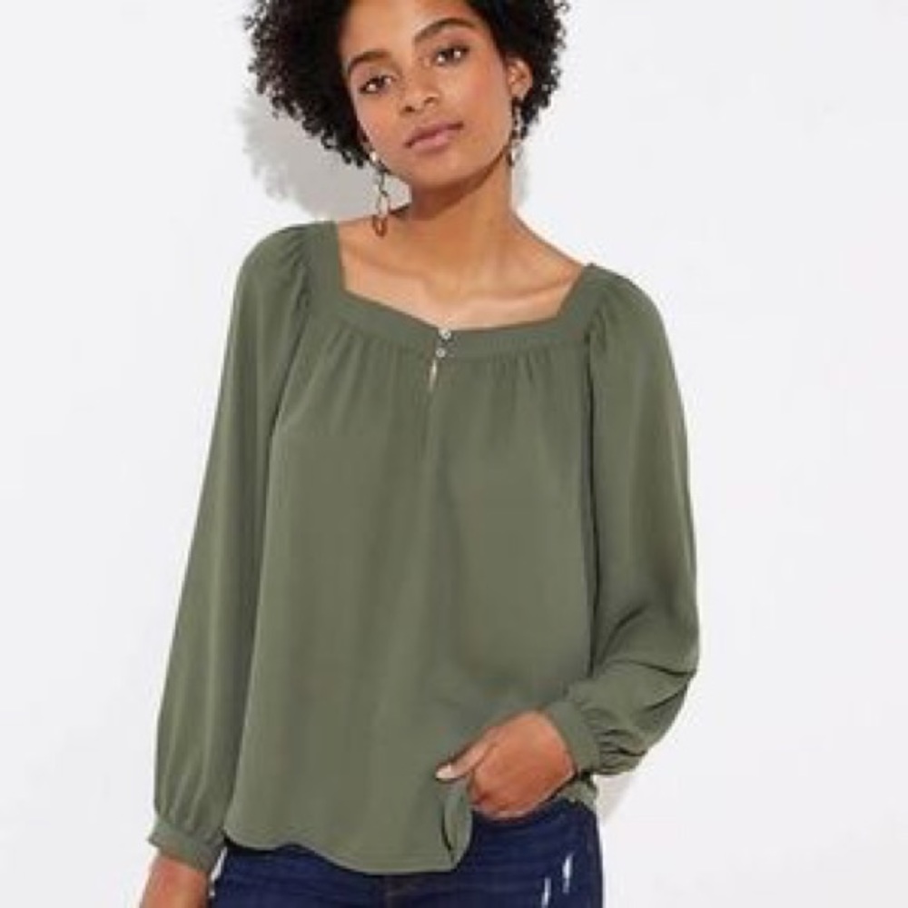 Loft Olive Green Square Neck Blouse